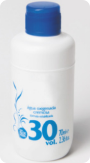 Fotografia de um frasco com a indicação 30 volumes.
