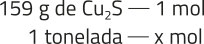 Imagem da seguinte regra de 3: 159 gramas de C uíndice 2S equivale a um mol. Uma tonelada equivale a x mol.