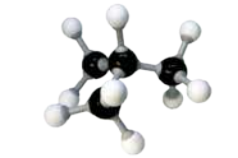 Ilustração de uma molécula com 4 esferas pretas. Uma delas se liga a uma esfera branca e as outras 3 esferas pretas, que se ligam a 3 esferas brancas, cada.