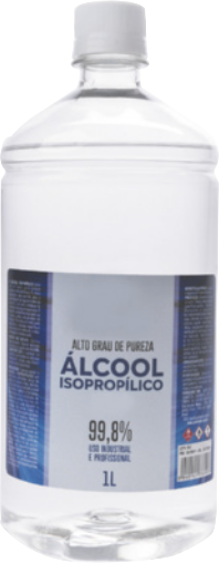 Fotografia de um frasco de álcool isopropílico a 99,8 por cento.