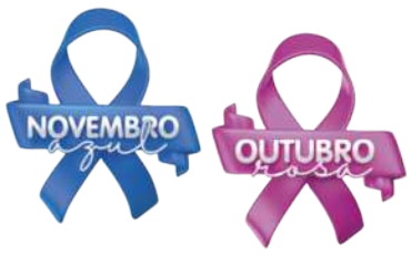 Imagem com um laço azul, que representa o novembro azul, e de um laço rosa, que representa o outubro rosa.