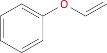 Imagem de fórmula estrutural simplificada de um anel aromático com um dos carbonos se ligando a um O, que se liga a uma cadeia com dois carbonos que se ligam entre si por ligação dupla.