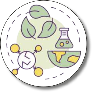 Ilustração de símbolos representando o desenvolvimento de produtos degradáveis.