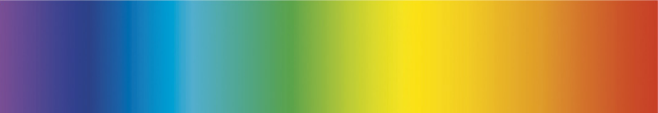 Imagem de um retângulo com faixas verticais de diferentes cores. Elas seguem a seguinte ordem: violeta, azul, ciano, verde, amarelo, laranja e vermelho.