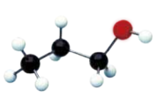 Ilustração de 3 esferas pretas e uma vermelha ligadas entre si de forma linear. A esfera vermelha se liga a uma esfera branca, a esferas pretas centrais se ligam a duas esferas brancas e a da extremidade, a 3 esferas brancas.