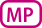 Símbolo com as letras M e P dentro de um retângulo.