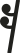 Símbolo de uma pausa semicolcheia, com a forma de um traço vertical levemente inclinado para a direita, com duas pequenas ramificações na parte superior esquerda do traço, próximas à extremidade, que fazem duas pequenas curvas paralelas e terminam em dois pequenos círculos preenchidos.