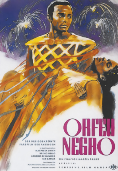 Cartaz de filme com ilustração de um homem de cabelos curtos vestido com uma armadura carregando uma mulher de vestido e cabelos longos, desfalecida, no colo, com fogos de artifício no céu ao fundo.