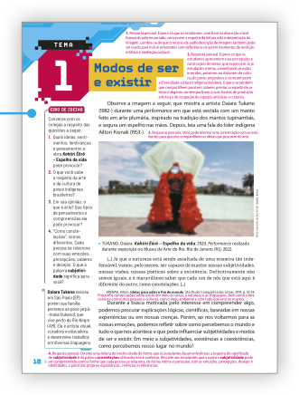 Reprodução de páginas do livro com a abertura do tema e a seção giro de ideias.