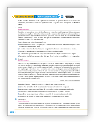 Reprodução de página do livro com a seção de olho no Enem e nos Vestibulares.