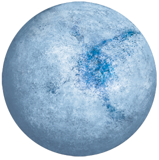 Ilustração de uma esfera, com coloração esbranquiçada com manchas azuladas.