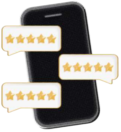 Imagem de um celular com três balões com quatro estrelas.