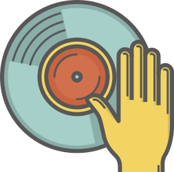 Ilustração de uma mão em um disco de vinil.