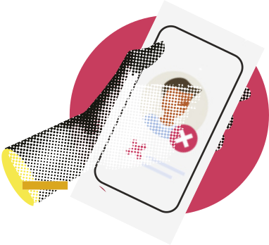 Imagem de uma mão segurando um smartphone com a tela exibindo a imagem de uma pessoa, um símbolo de 'X' em vermelho e um círculo ao fundo na cor vermelha, sugerindo a ideia de negação ou falha na verificação de identidade.