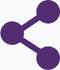 Ícone roxo representando o símbolo de compartilhamento, composto por três círculos conectados por duas linhas diagonais que formam um triângulo.