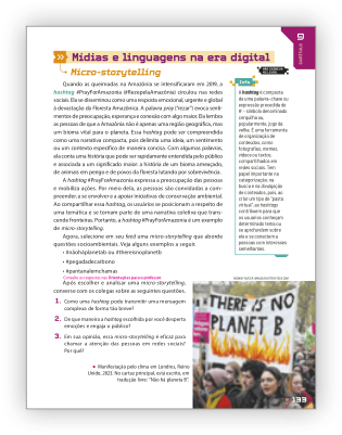Reprodução de página do livro contendo a seção Midias e linguagens na era digital.