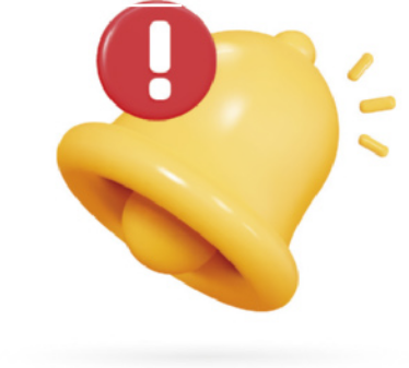 Imagem de um sino com um ponto de exclamação.