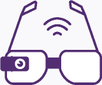 Ícone roxo de um par de óculos inteligentes com um pequeno visor acoplado na lateral esquerda e um símbolo de sinal sem fio acima das lentes.