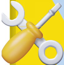 Imagem de uma chave de fenda amarela cruzada com uma chave-inglesa prateada, dispostas em formato de “X”.