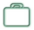 Imagem de um ícone de uma maleta, desenhada com contorno verde. A parte inferior tem formato retangular com cantos arredondados, enquanto a parte superior apresenta uma alça centralizada, também em formato arredondado.