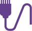 Ícone roxo representando um cabo de rede com conector, utilizado para conexões cabeadas em redes de computadores. O fio aparece curvado, sugerindo flexibilidade e conexão física entre dispositivos.