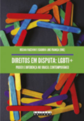Capa do livro 'Direitos em disputa: L G B T I +, poder e diferença no Brasil contemporâneo', com fotografia de palitos de madeira de diversas cores.