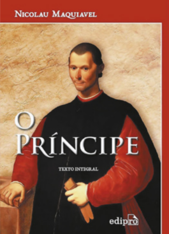 Capa de livro com o retrato de Nicolau Maquiavel.