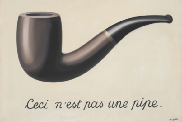 Pintura representando um cachimbo. Abaixo do cachimbo, há uma inscrição em francês.