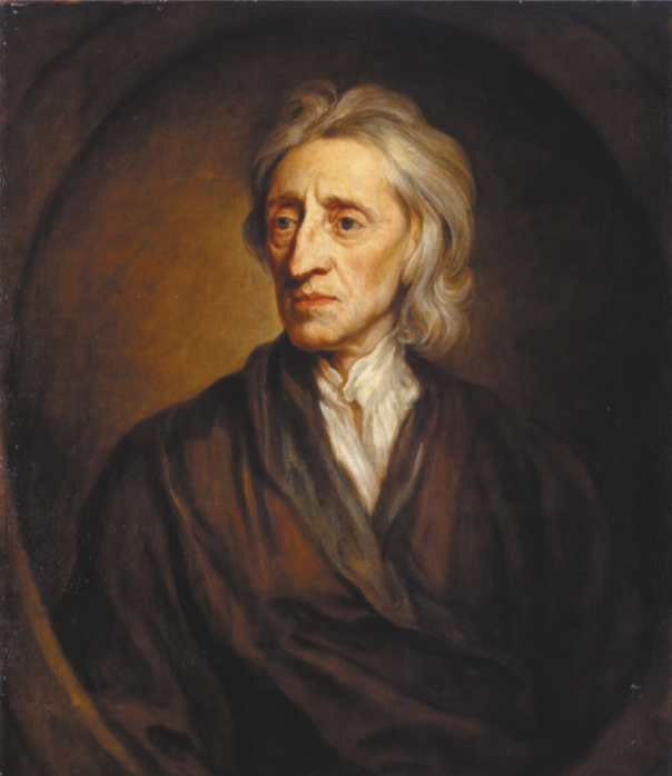 Pintura que retrata John Locke. Ele é branco, idoso, magro e usa casaco transpassado no peito.