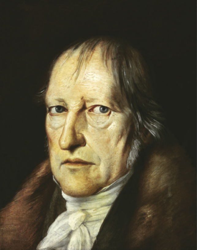 Pintura que retrata Friedrich Hegel. Ele é branco, idoso, possui cabelo liso, usa casaco de pele e possui uma expressão séria.
