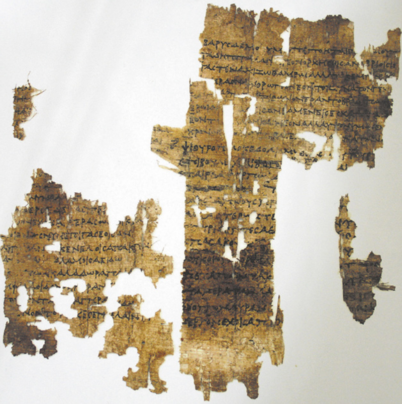 Imagem de fragmentos de um manuscrito em grego.