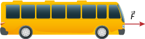 Ilustração de um ônibus amarelo com janelas vazias, sem passageiros. No para-brisa do ônibus há uma seta horizontal apontada para a direita e indicada por vetor F maiúsculo.