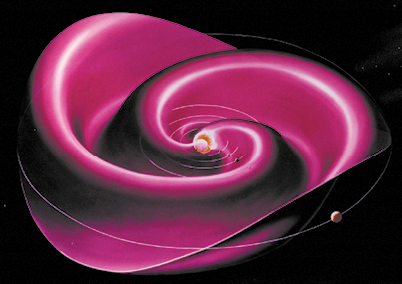 Fotografia de uma superfície irregular em forma de espiral. Ela tem coloração rosa e se assemelha a uma flor.