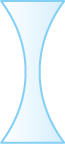 Ilustração de um objeto transparente com o formato de duas linhas curvas, com as curvas para dentro do objeto, se encontrando nas extremidades de dois segmentos de reta superior e inferior, que estão na horizontal.