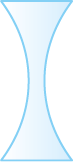 Ilustração de uma lente que tem o formato de duas linhas curvas, com as curvas para dentro, se encontrando nas extremidades de dois segmentos de reta superior e inferior, que estão na horizontal.