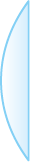Ilustração de uma lente que tem o formato de uma linha curva, com a curva para fora e outra linha reta, vertical. As duas linhas se encontram nas extremidades superior e inferior, que são locais mais finos.