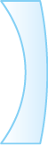 Ilustração de uma lente que tem o formato de uma linha curva, com a curva para fora e outra linha menos curva, para dentro do objeto. As duas linhas se encontram nas extremidades de dois segmentos de reta superior e inferior, que estão na horizontal.