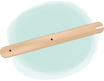 Ilustração de um palito de sorvete. Há marcação de um ponto no lado esquerdo e um ponto no centro. No lado direito há um pequeno vão na ponta.