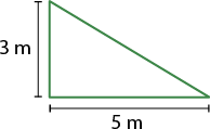Ilustração de um triângulo retângulo com medida de comprimento do cateto vertical de 3 metros e do cateto horizontal de 5 metros.