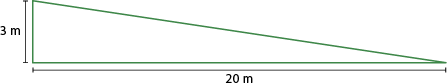 Ilustração de um triângulo retângulo com medida de comprimento do cateto vertical de 3 metros e do cateto horizontal de 20 metros.