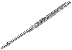 Fotografia de uma flauta de metal.