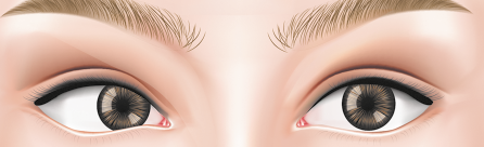 Ilustração dos olhos desalinhados de uma pessoa, com um deles virado para dentro, em direção ao nariz enquanto o outro permanece na posição central.