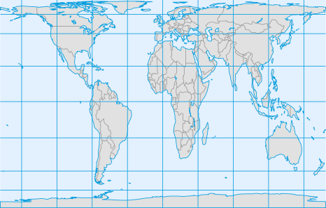 Projeção cartográfica que apresenta as áreas da superfície terrestre, destacam-se distorções nas apresentações das distâncias.
