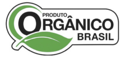 Selo 'Produto Orgânico Brasil', com a figura de uma folha verde.