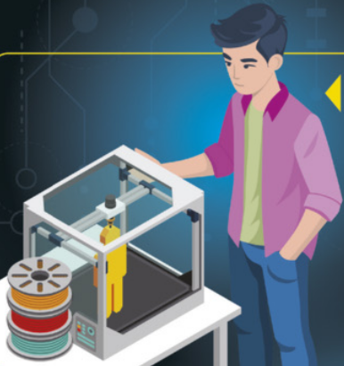 Imagem de garoto imprimindo um boneco em uma impressora 3D.