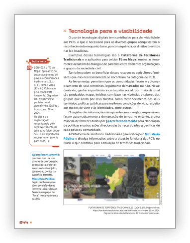 Reprodução de página do livro contendo o boxe saiba mais e o boxe glossário.