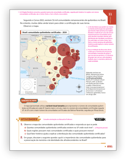 Reprodução de página do livro contendo o boxe saberes no mapa.