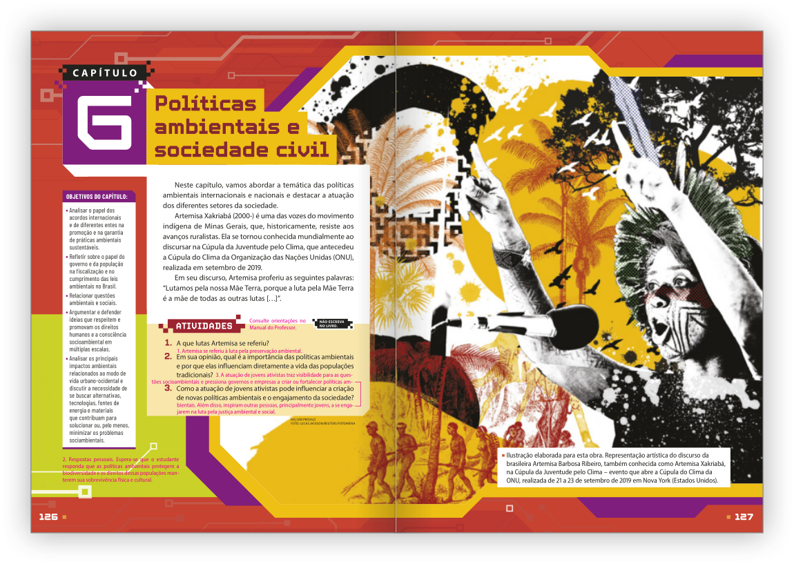 Reprodução de páginas do livro contendo a abertura do capítulo e o boxe objetivos do capítulo.