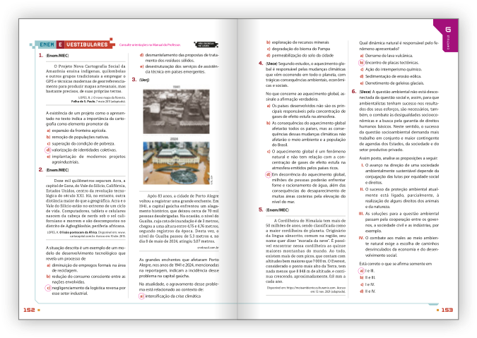 Reprodução de páginas do livro contendo a seção Enem e vestibulares.