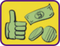 Imagem de dinheiro e mão fazendo sinal de positivo.